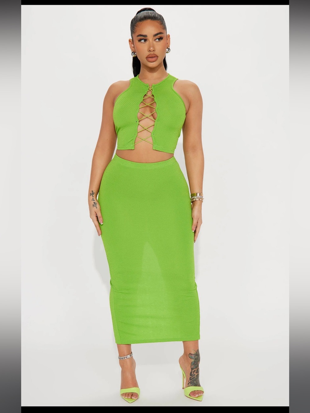 Fashion Nova Neon Green Matching Set
